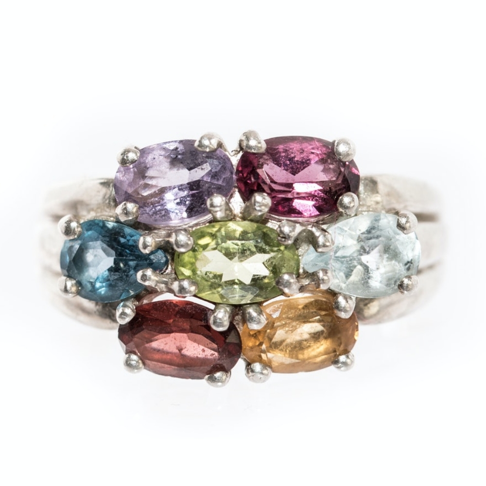 Sterling silver sz 6 ring Amethyst Peridot Garnet Blue Topaz Citrine Appraisal